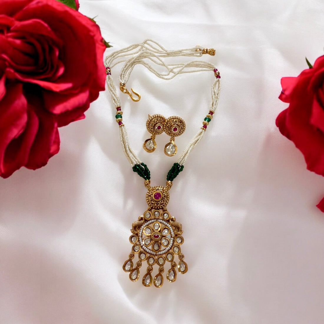 Multicolour Prachi Rajawadi Necklace Set - MIARAA