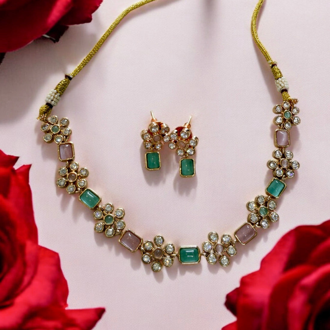 Multicolor Priyasha Polki Necklace Set - MIARAA