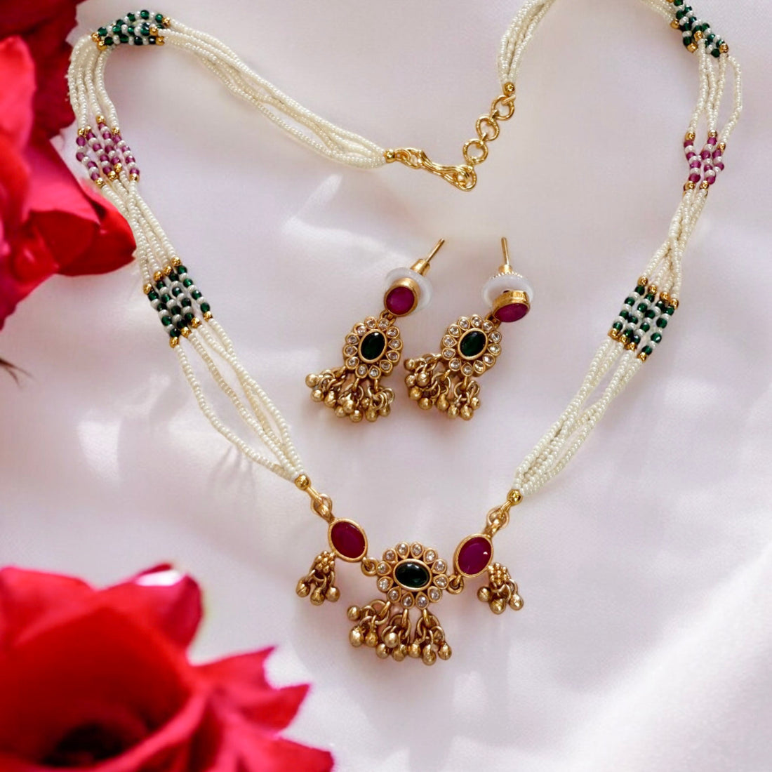 Multicolour Rohini Rajwadi Necklace Set - MIARAA