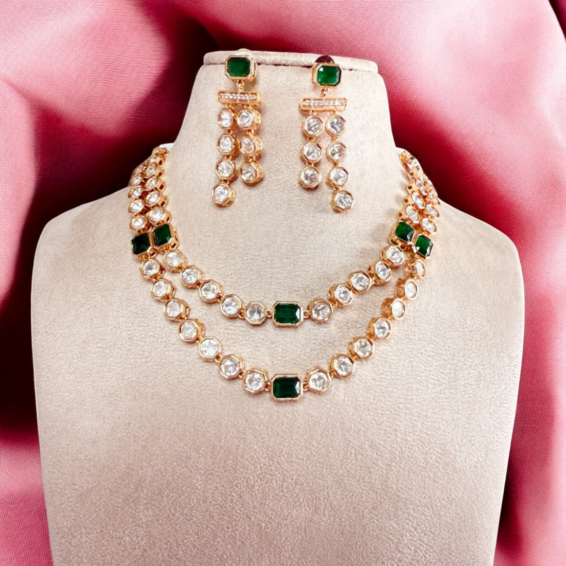 Green Harini Polki Necklace Set - MIARAA