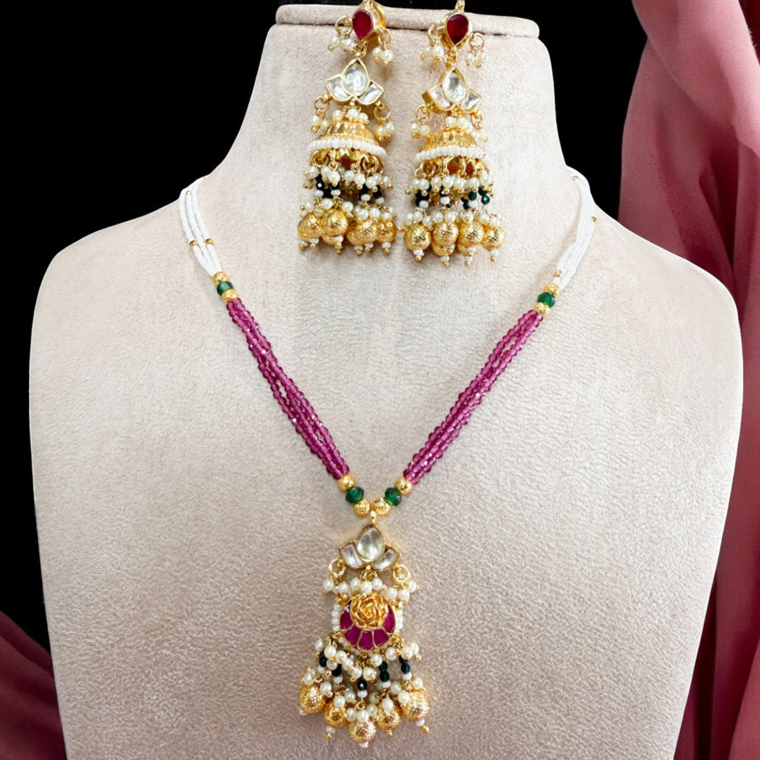 Multicolour Renuka Jadau Necklace Set - MIARAA