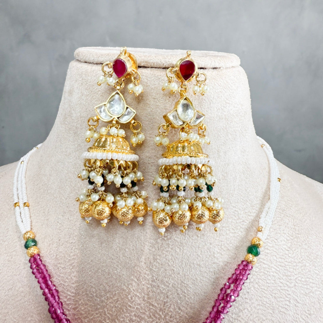 Multicolour Renuka Jadau Necklace Set - MIARAA