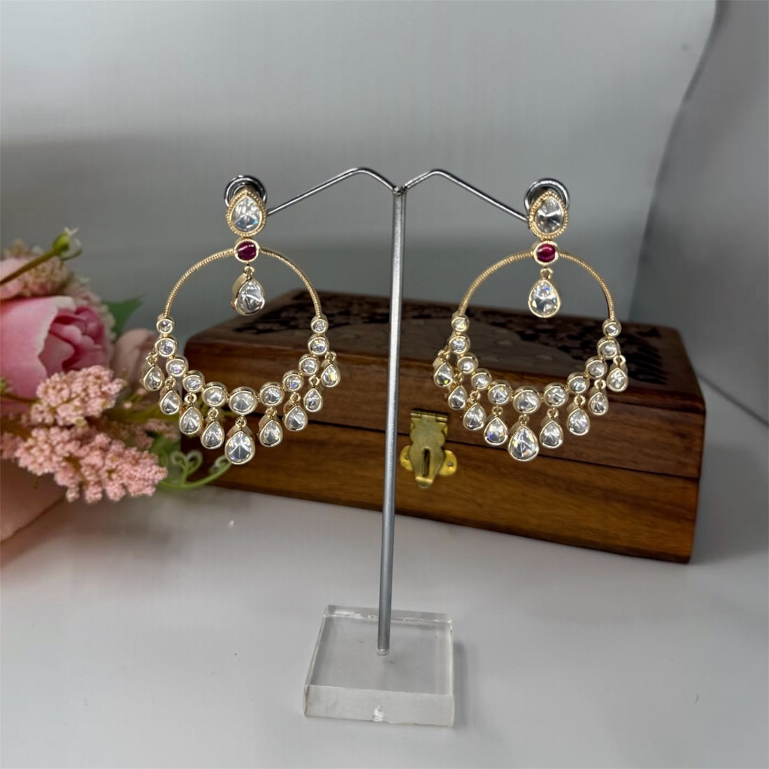 Oorja Ruby Pink Polki Earrings