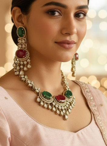 Naysa Multicolor Stone Necklace Set