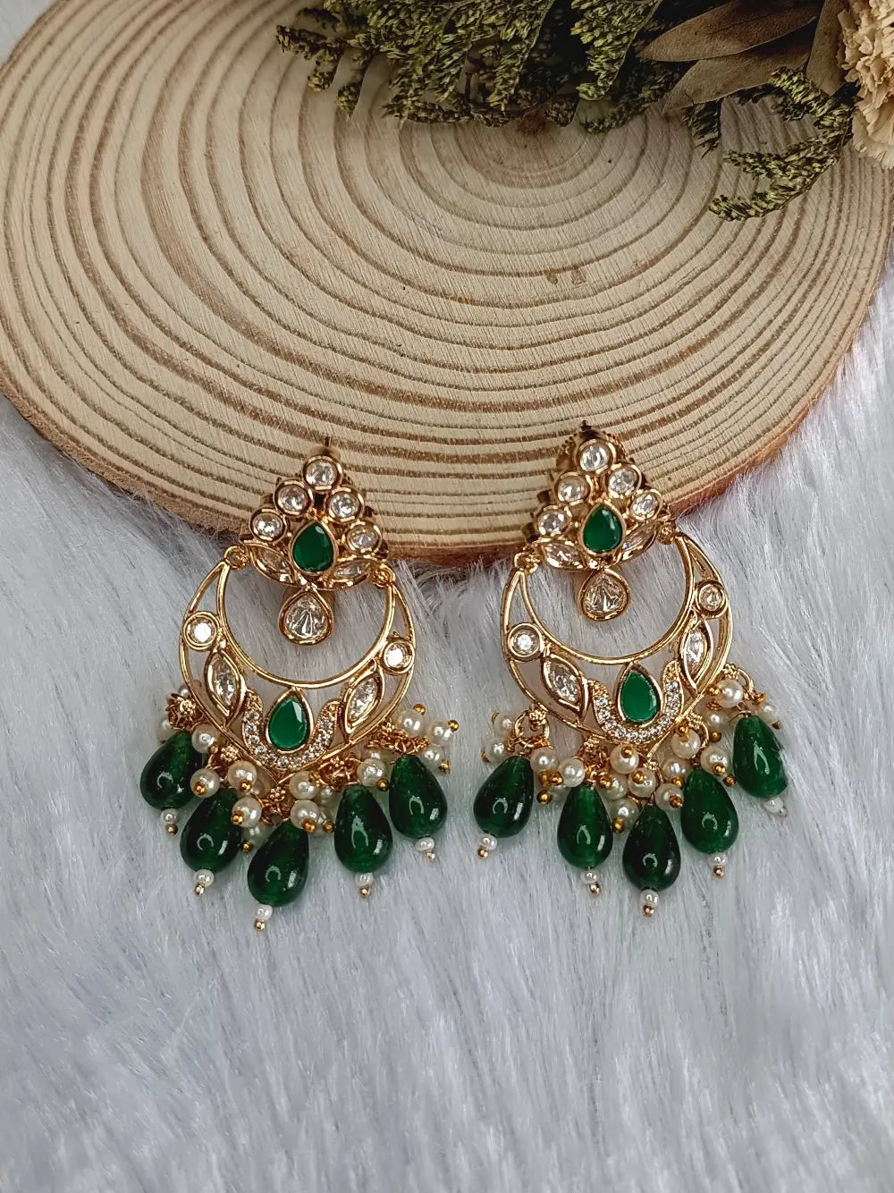 Tara Green Chandbali Earrings - MIARAA