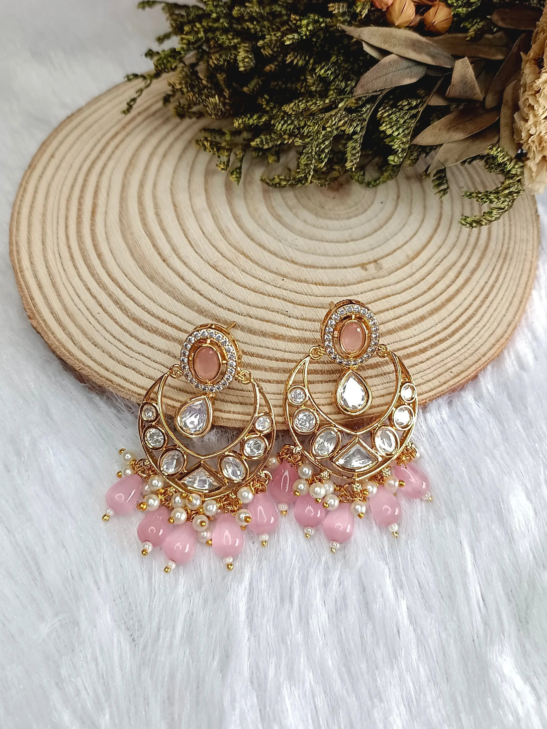 Tara light pink Chandbali Earrings - MIARAA