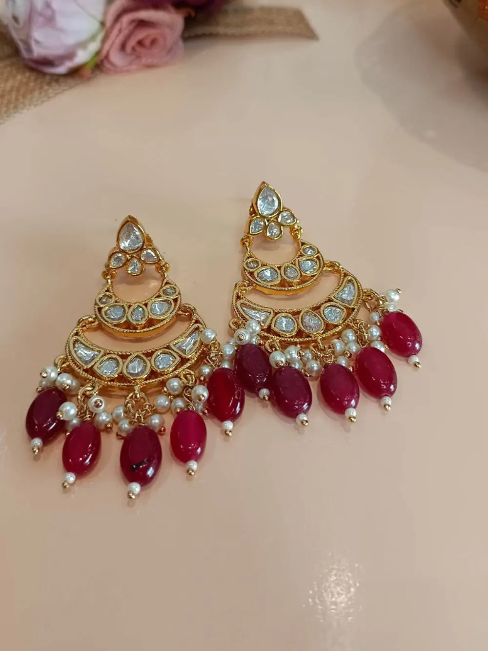 Tara Maroon Chandbali Earrings - MIARAA