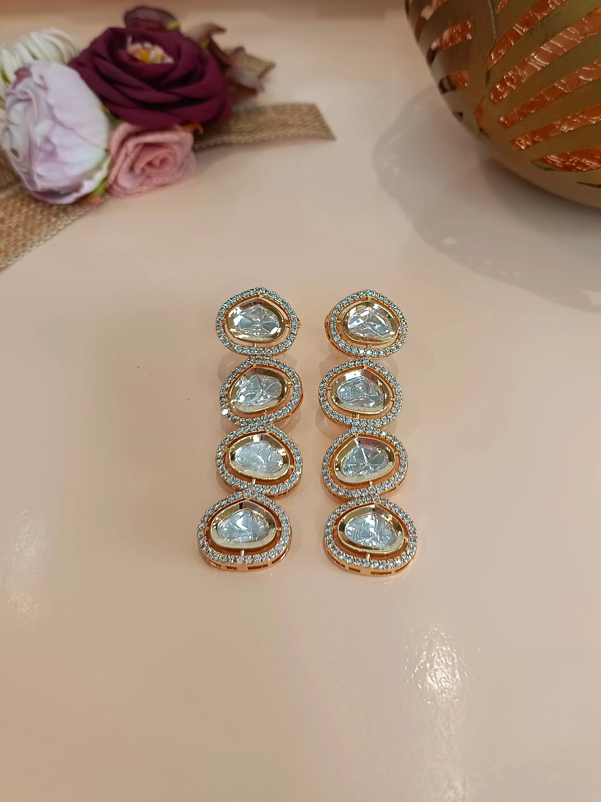 Moissanite Polki Hanging Earrings - MIARAA