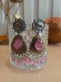Pastel Pink Monalisa Stone Fusion Gold-Silver Earrings - MIARAA