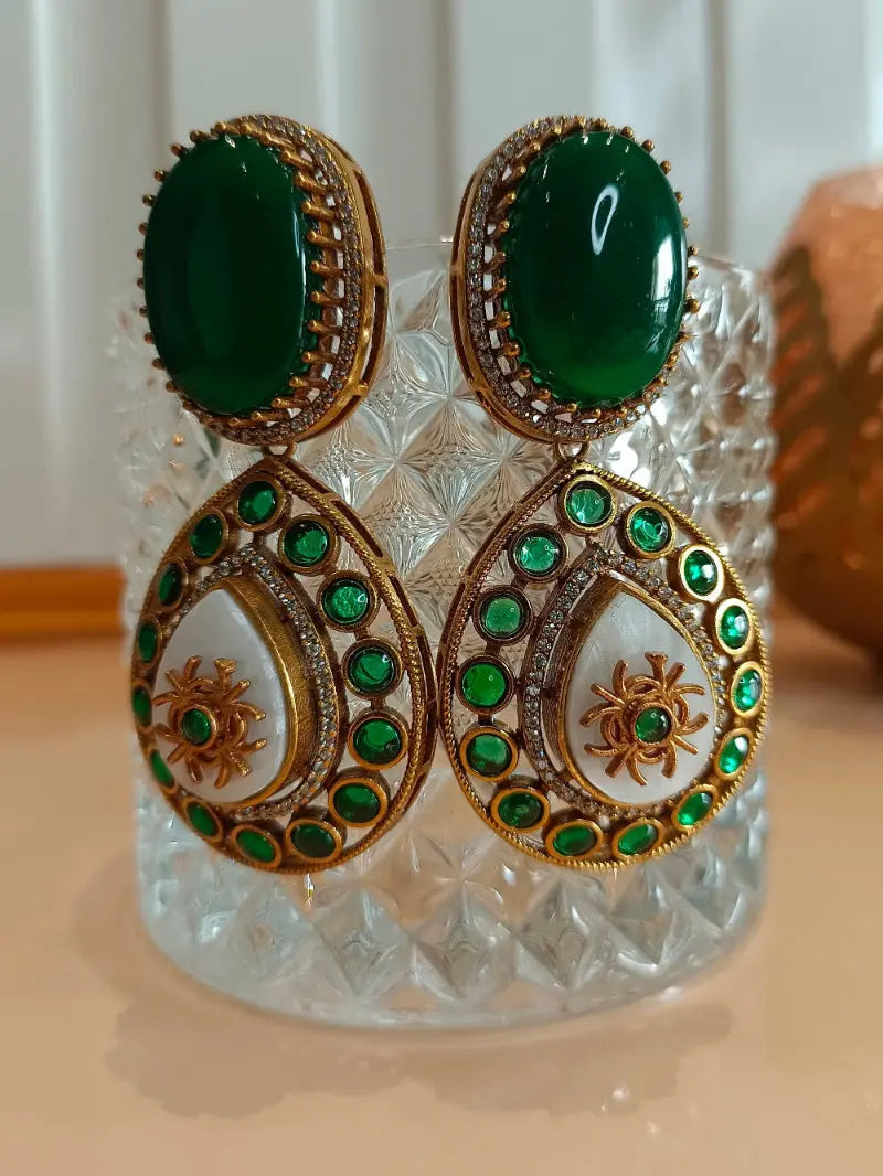 Sabyasachi Inspired Emerald Green Earrings - MIARAA