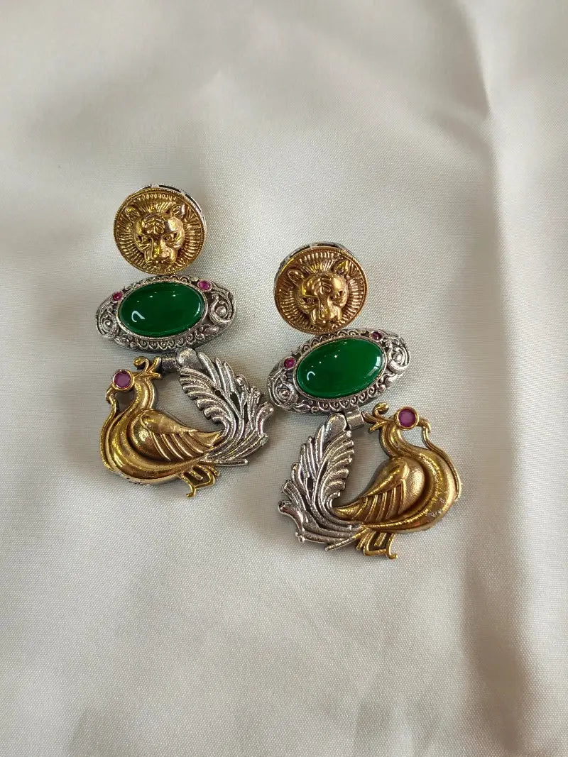 Sabyasachi Inspired Pink Green Brass Earrings - MIARAA