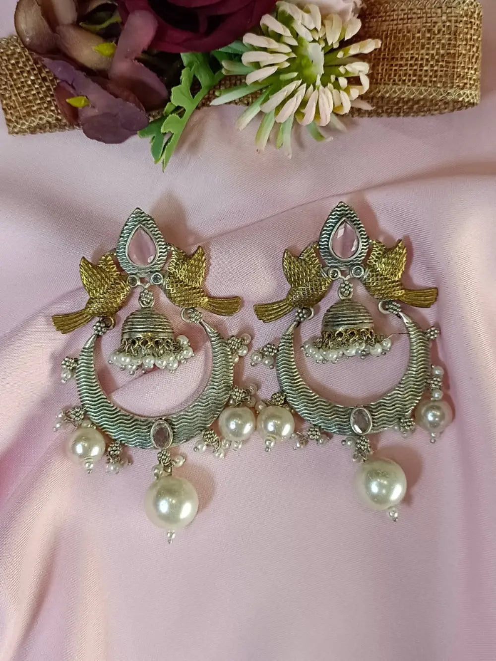 Lavanya pink Monalisa With Ivory pearl Earrings - MIARAA