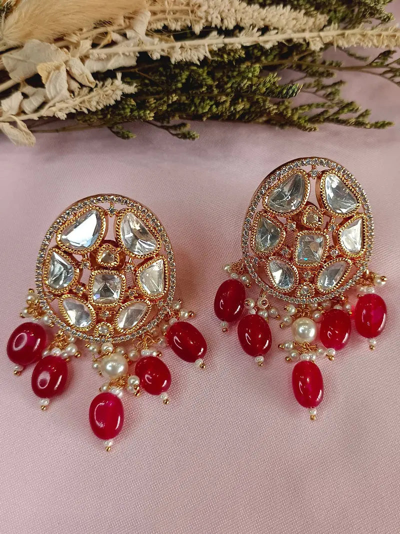 Maya Red Kundan Moissanite Studs - MIARAA