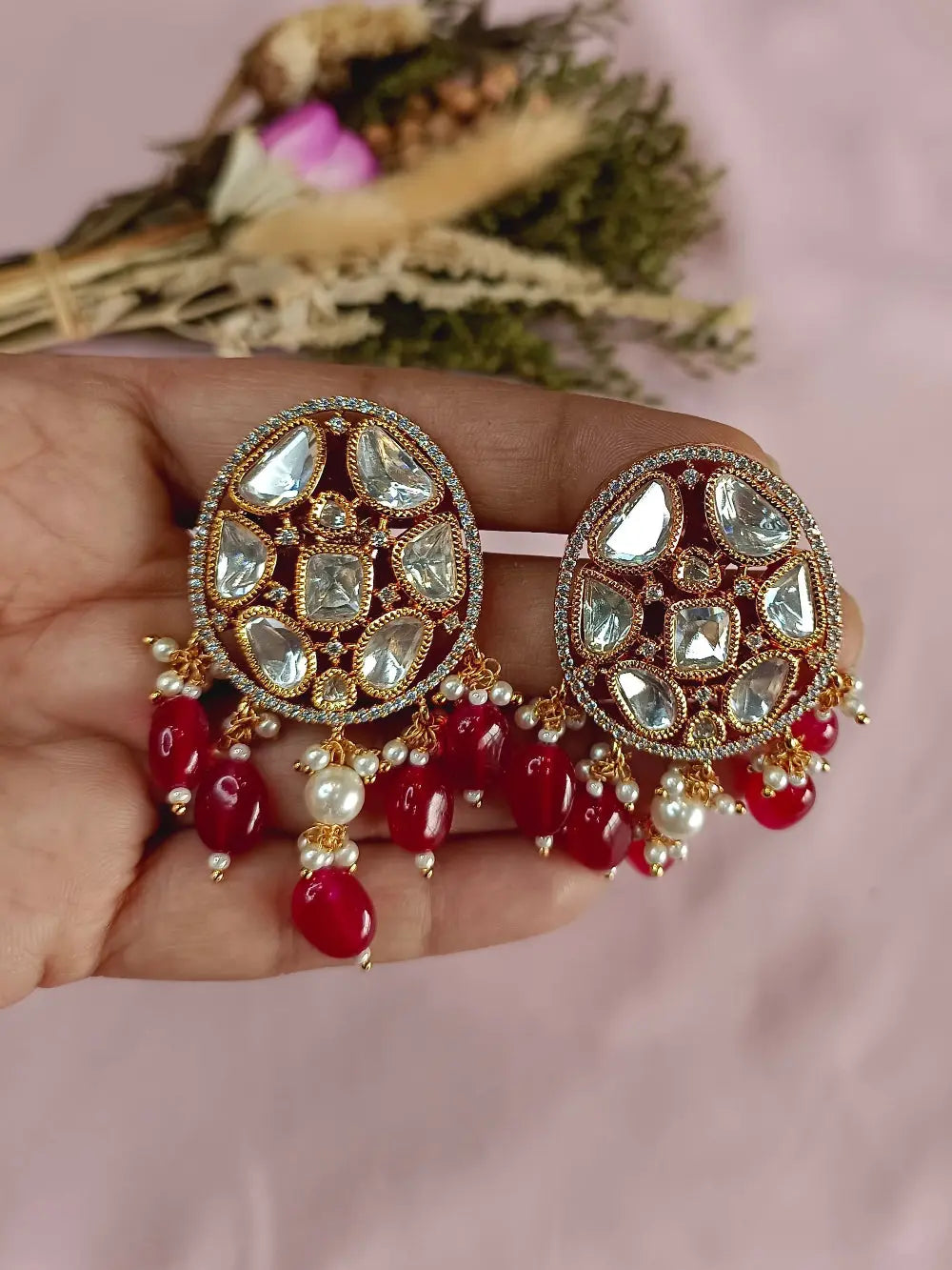 Maya Red Kundan Moissanite Studs - MIARAA