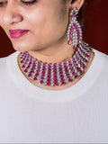 Vaanya Ruby Pink Diamond Necklace Set - MIARAA