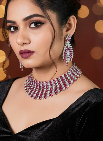 Vaanya Ruby Pink Diamond Necklace Set