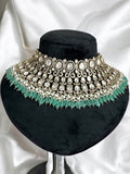 Yuvika Aqua Green Polki Necklace Set - MIARAA