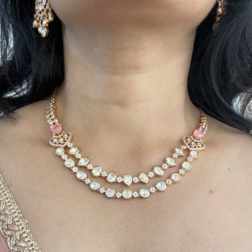 Sangita pink Polki Kundan Necklace Set