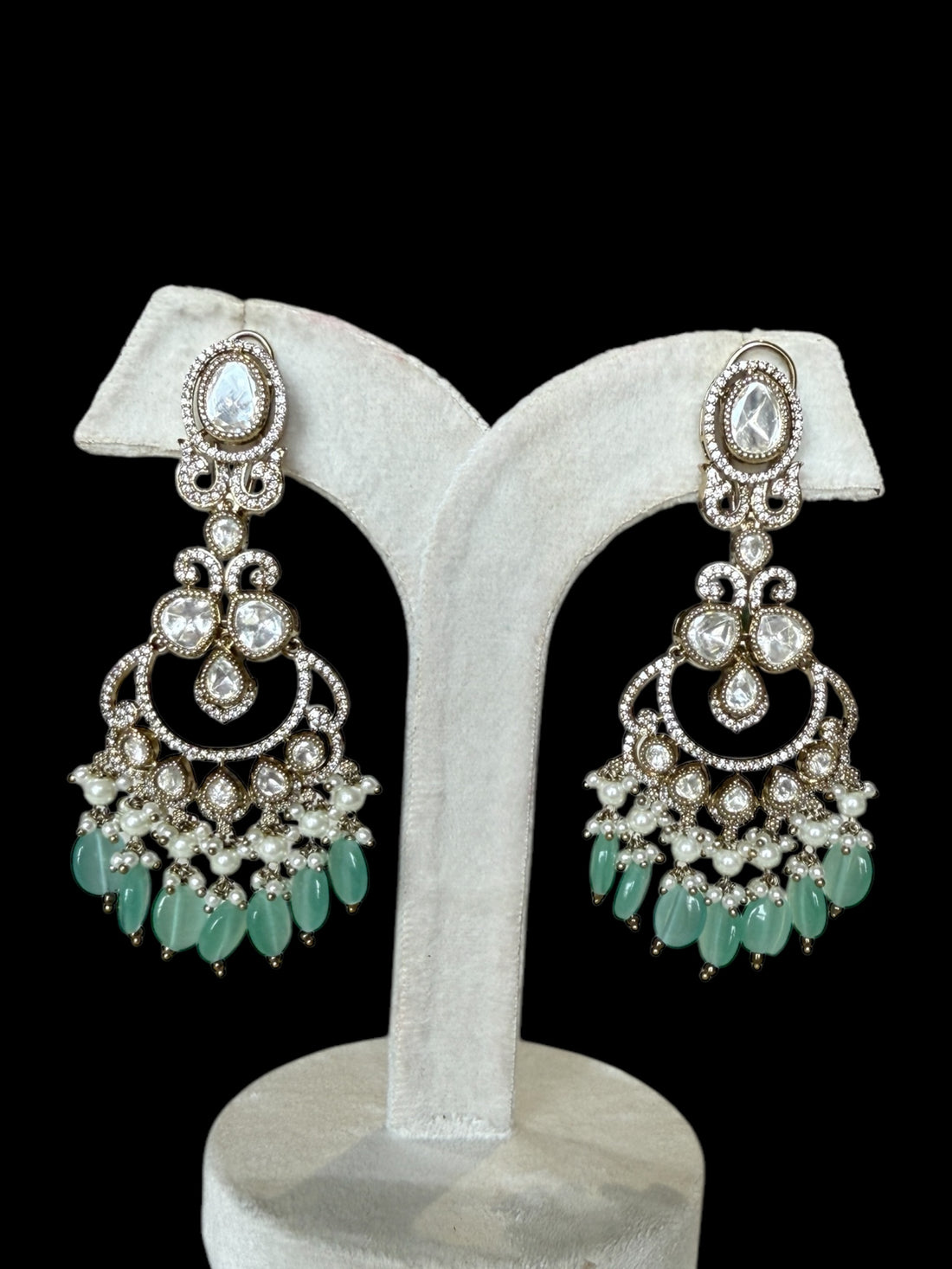 Yuvika Aqua Green Polki Necklace Set - MIARAA