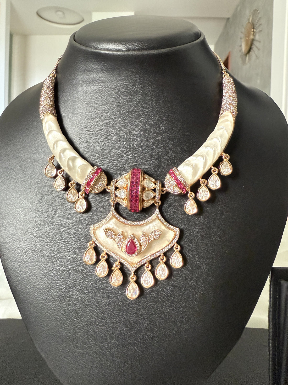 Devika Ruby Pink Necklace Set - MIARAA