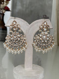 Ranchi White Pearl Chandbali Earrings With MangTika- MIARAA