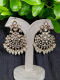 Ranchi White Pearl Chandbali Earrings With MangTika- MIARAA