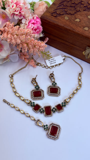 Tara Maroon Polki Necklace Set