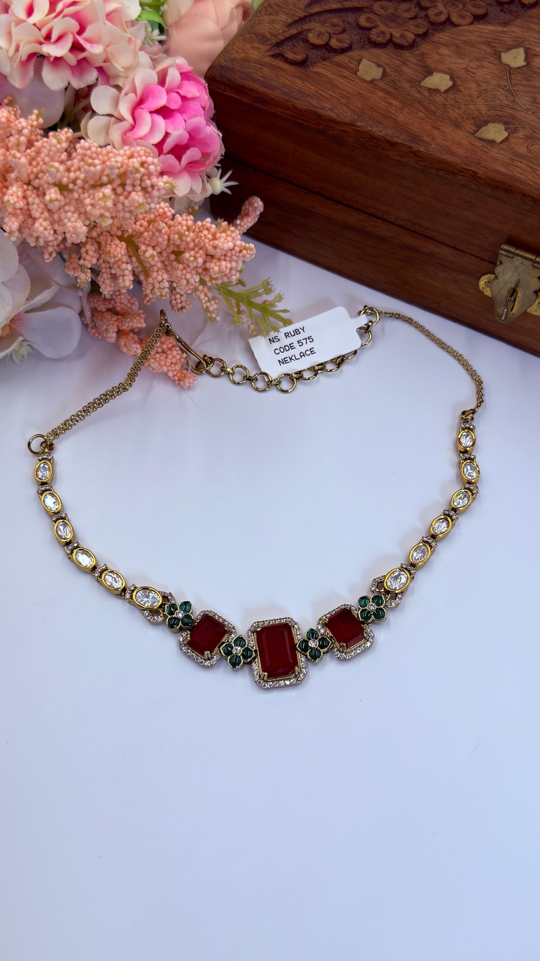Tara Maroon Polki Necklace Set