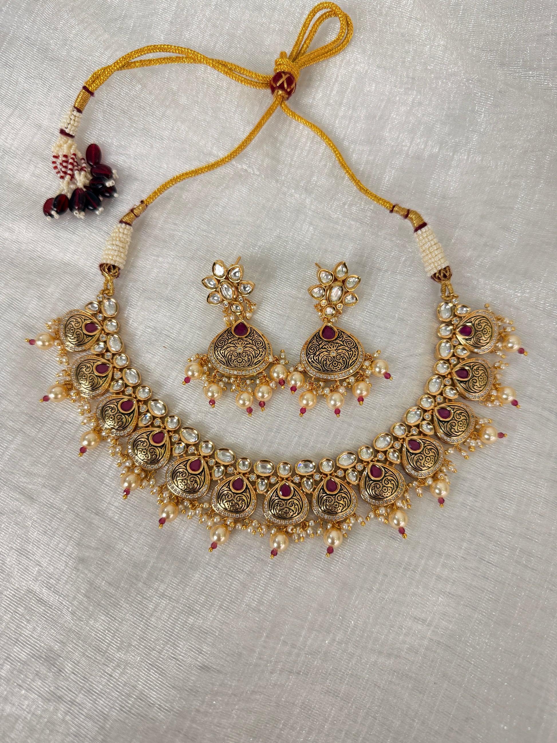 Vani Pink Polki Kundan Necklace Set