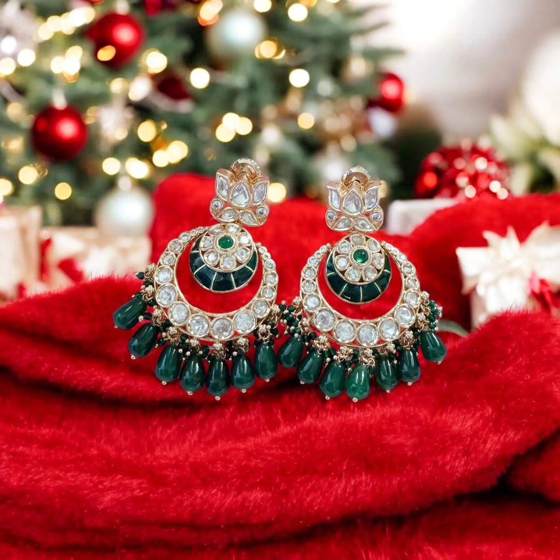 Priya Green Chandbali Earrings - MIARAA