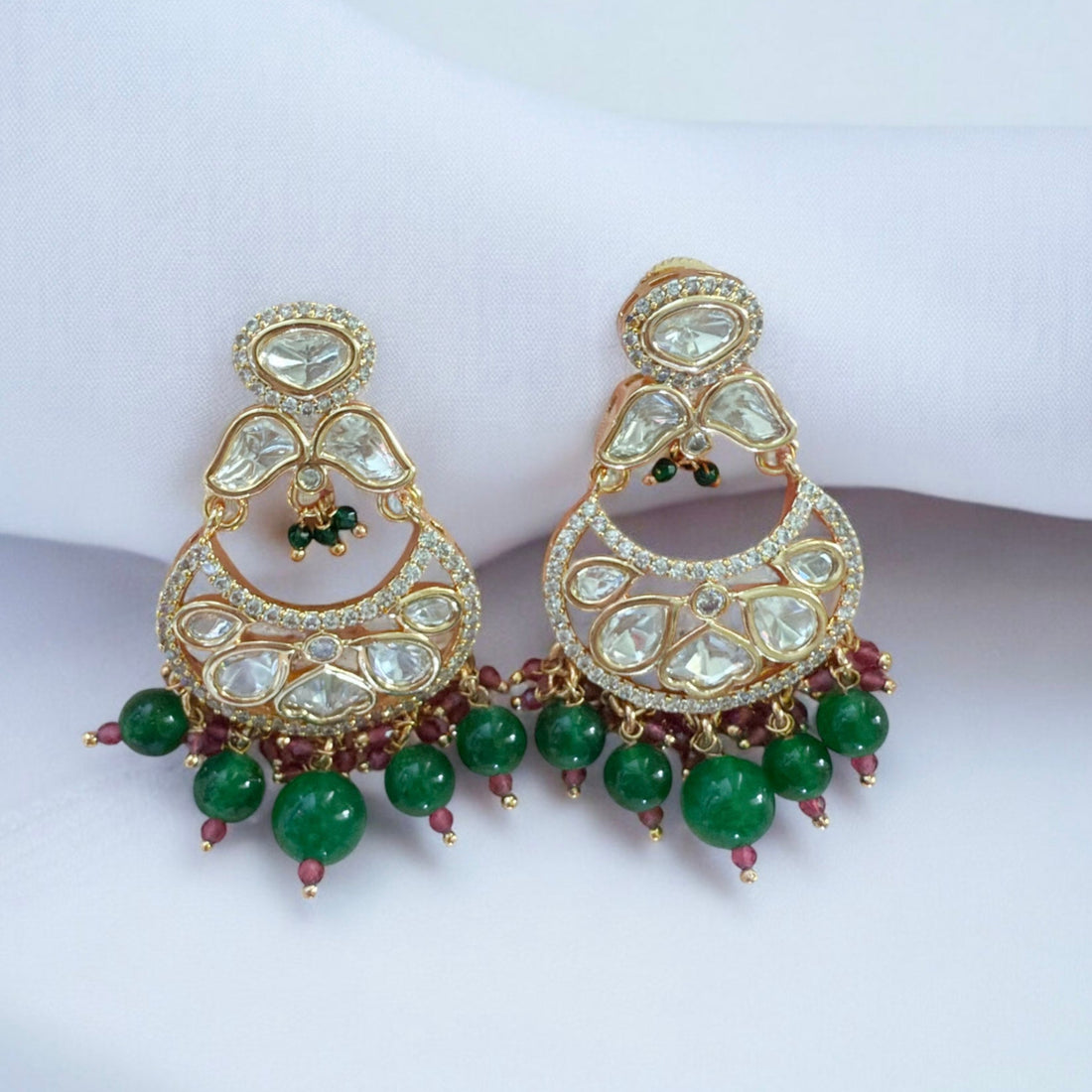 Sabita Green Moissanite Polki Earrings - MIARAA