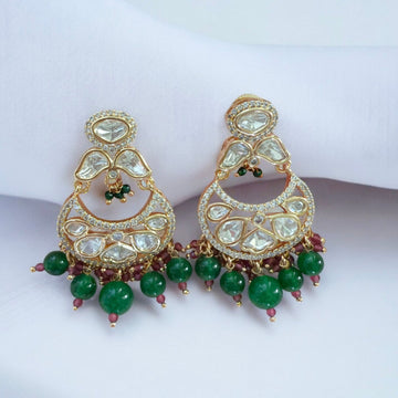 Sabita Green Moissanite Polki Earrings - MIARAA