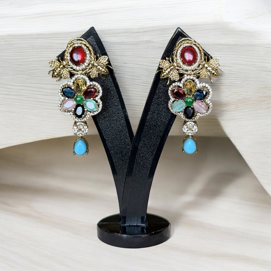 Ranchi Multicolor Polki Stone Necklace Set - MIARAA