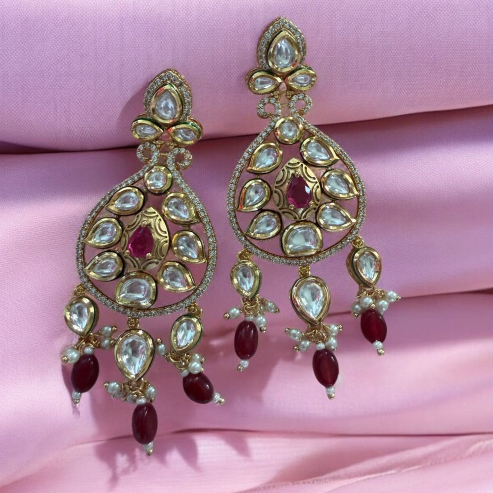 Adhya Ruby Pink Moissanite Polki Earrings - MIARAA