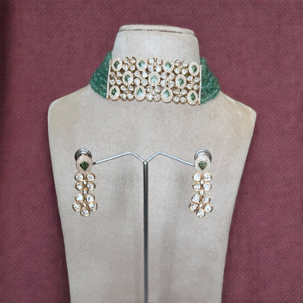 Jahnavi Green Polki Necklace Set - MIARAA
