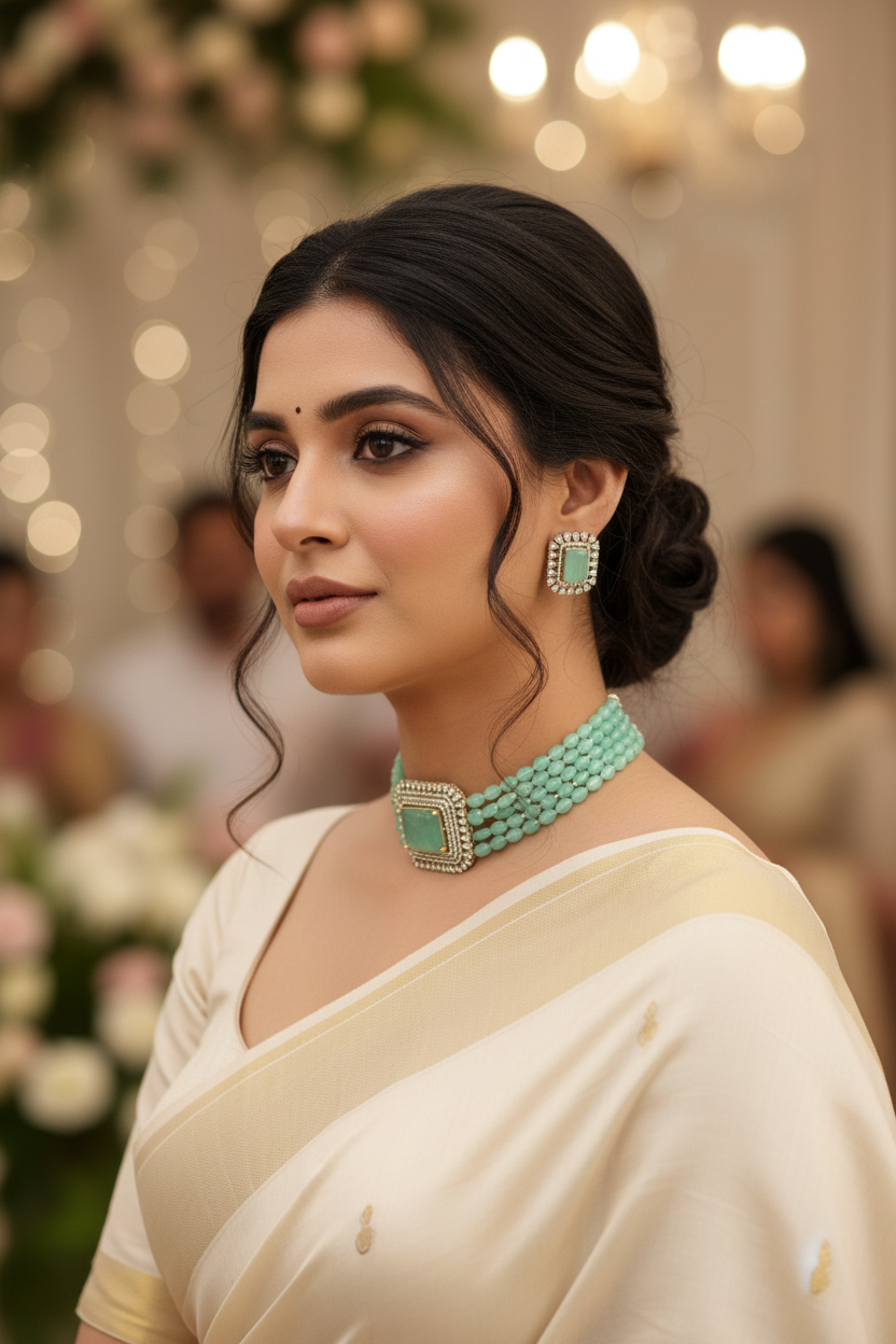 Miaraa Amayra Aqua Green Polki Kundan Necklace Set
