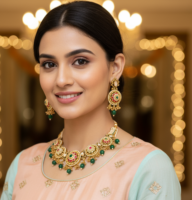 Multicolor Anjali Antique Rajwadi Necklace Set