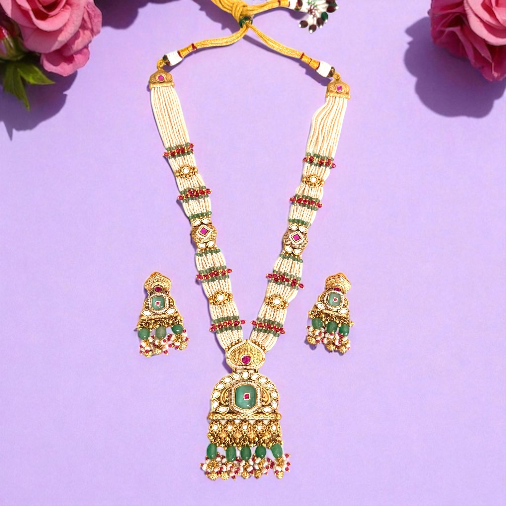 Multicolor Charvi Antique Rajwadi Necklace Set