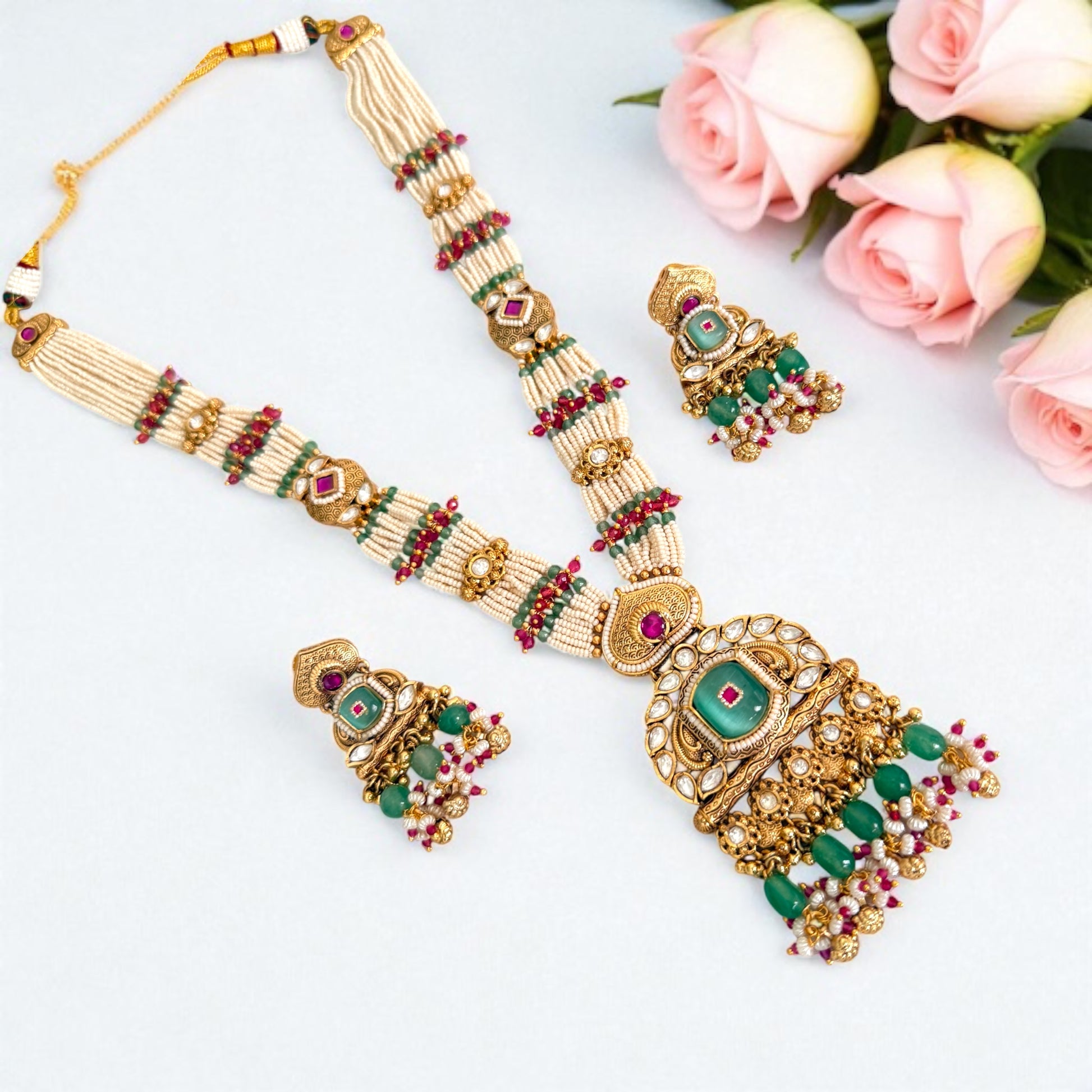 Multicolor Charvi Antique Rajwadi Necklace Set