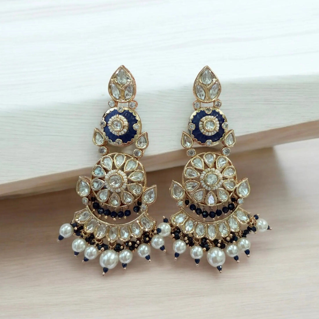 Kavita Blue Moissanite Polki Earrings - MIARAA