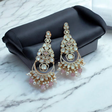 Ananya Pink Moissanite Polki Earrings - MIARAA