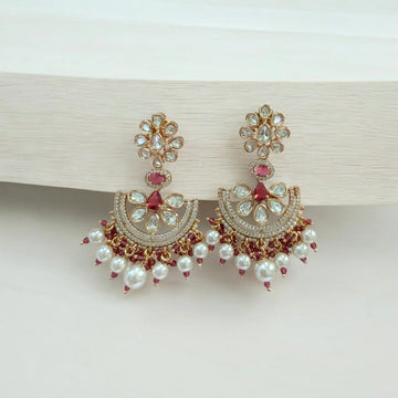 Ruhani Ruby Pink Moissanite Polki Earrings - MIARAA