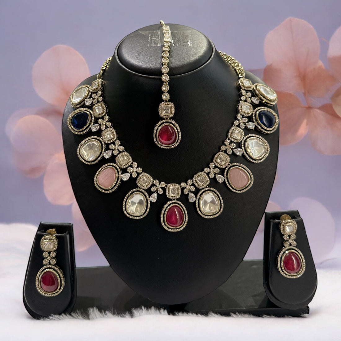 Saanvi Multicolor Polki Necklace Set - MIARAA