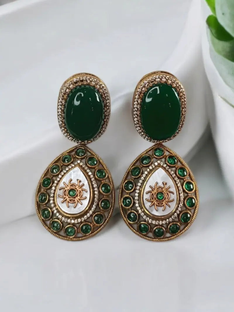 Sabyasachi Inspired Emerald Green Earrings - MIARAA