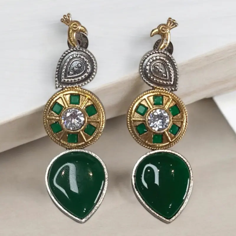Green Monalisa Brass Earrings - MIARAA