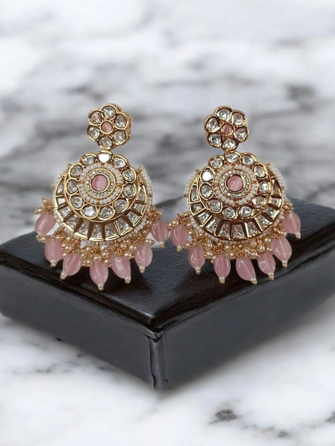 Indrani Light Pink Chandbali Earrings - MIARAA