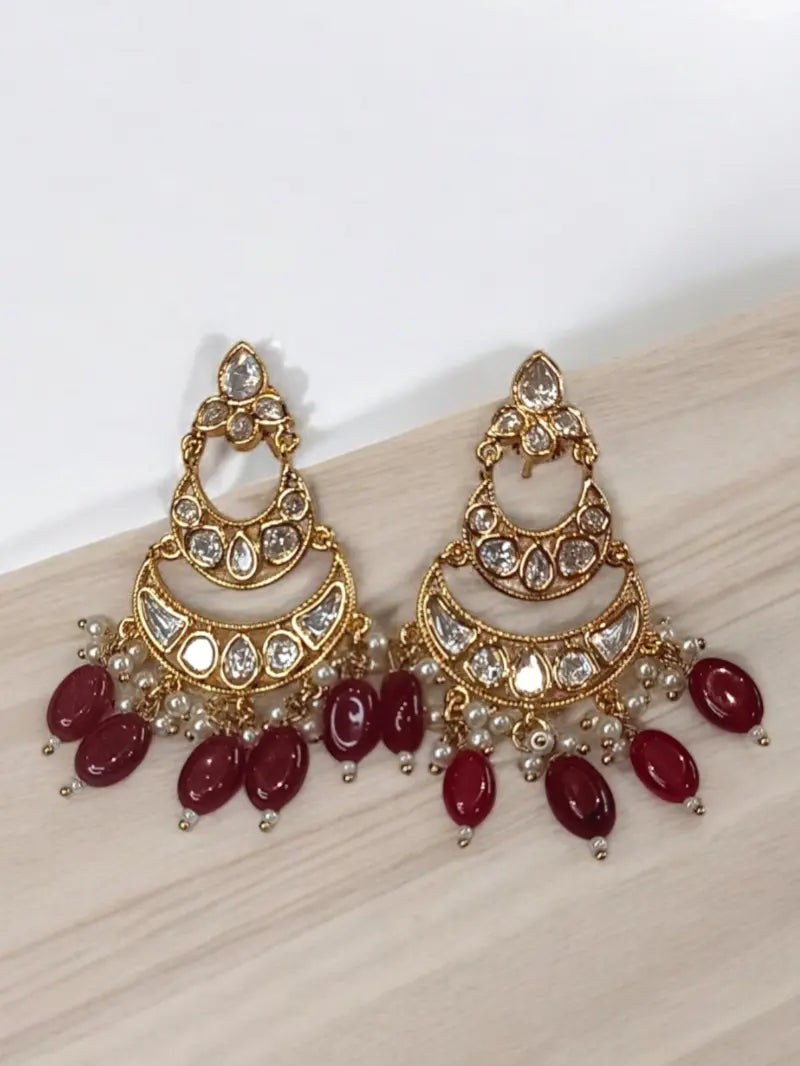 Tara Maroon Chandbali Earrings - MIARAA