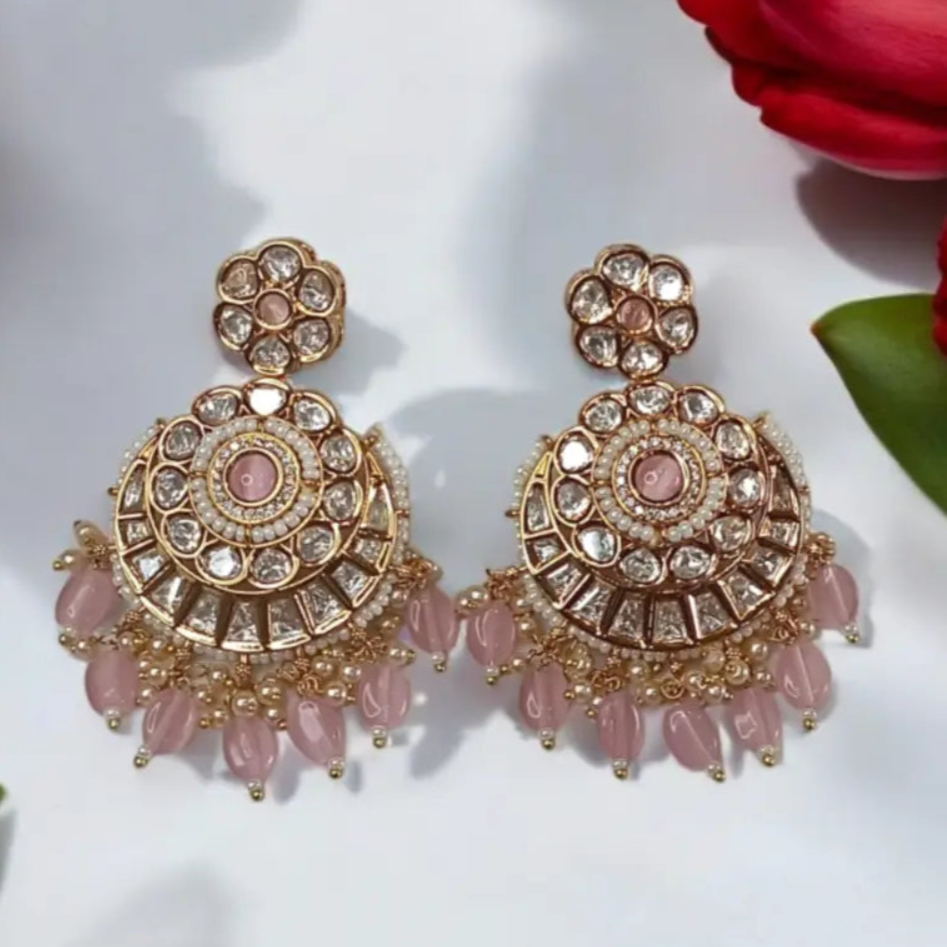 Indrani Light Pink Chandbali Earrings - MIARAA