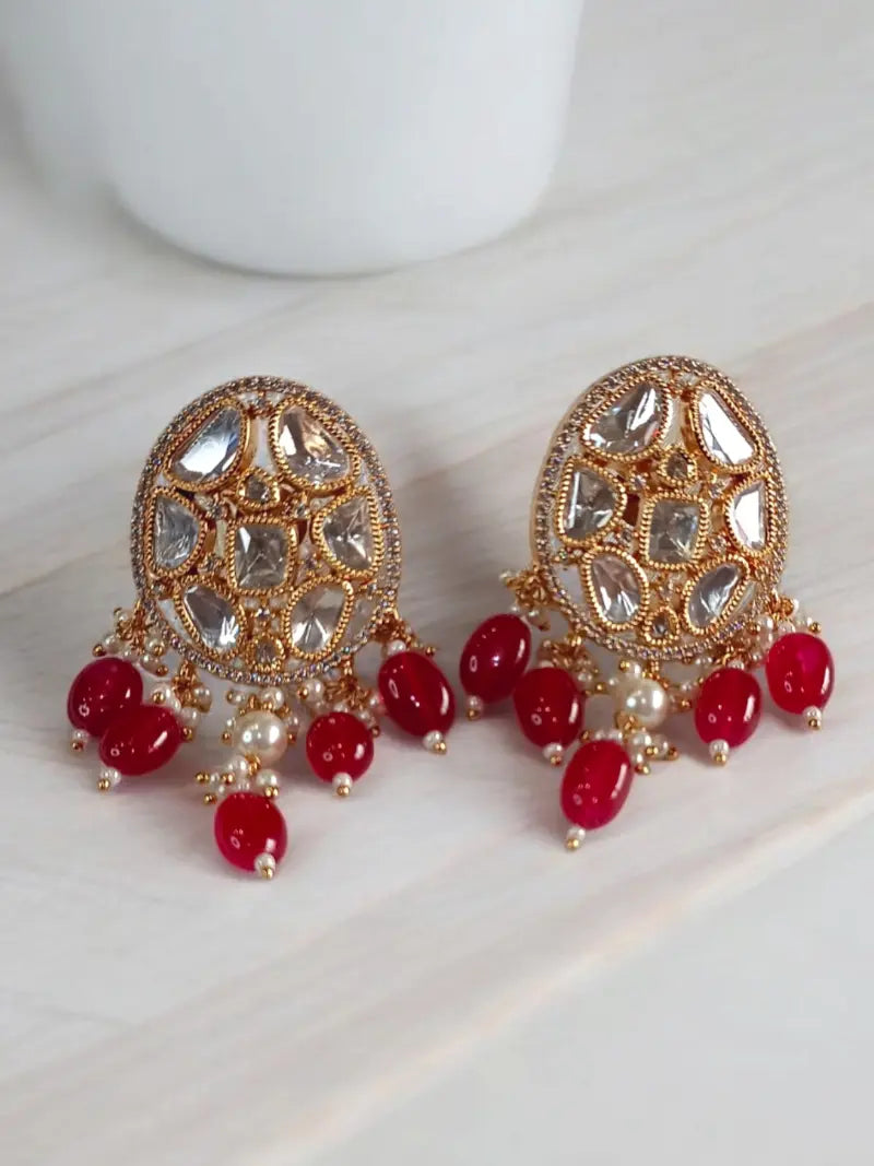 Maya Red Kundan Moissanite Studs - MIARAA