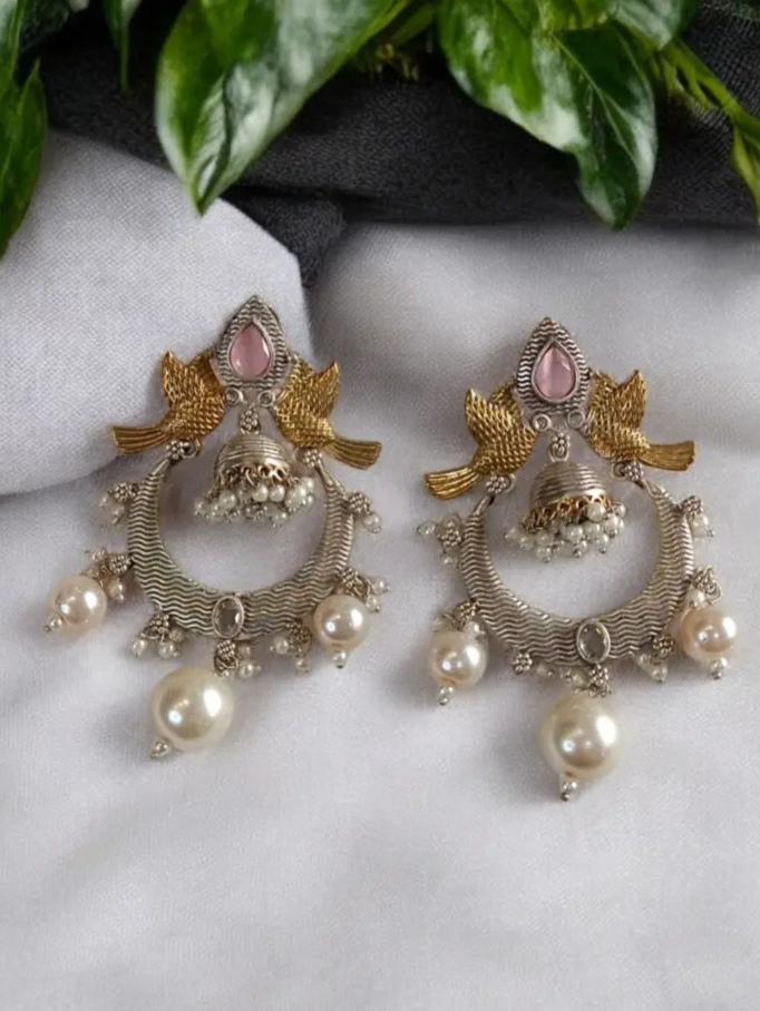 Lavanya pink Monalisa With Ivory pearl Earrings - MIARAA